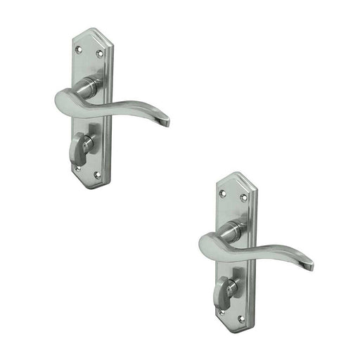 PACK Contemporary Satin Chrome Suite Door Handle with Bathroom Plate Interior Lever Backplate (1)