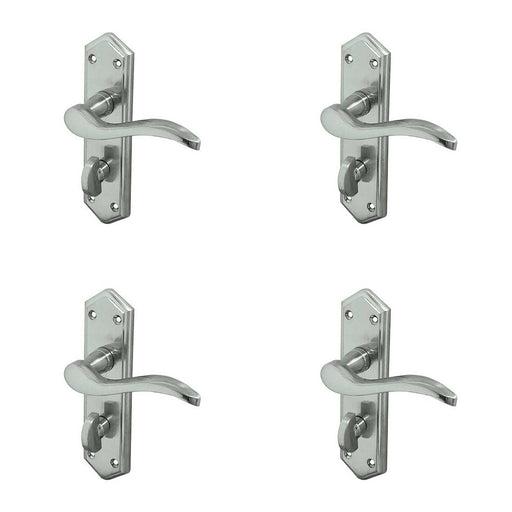 PACK Contemporary Satin Chrome Suite Door Handle with Bathroom Plate Interior Lever Backplate