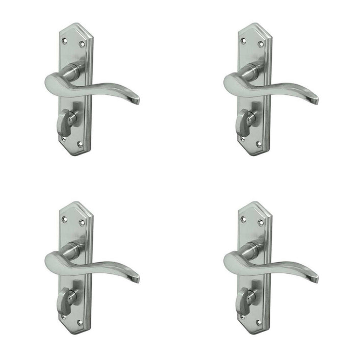 PACK Contemporary Satin Chrome Suite Door Handle with Bathroom Plate Interior Lever Backplate