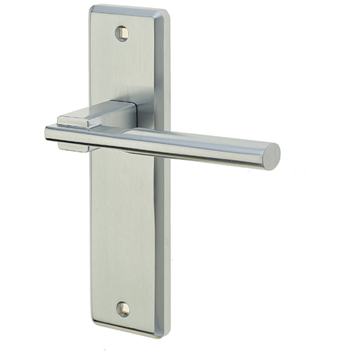 Stylish Satin Chrome Suite Door Handle with Unique Latchplate Design Interior Lever Backplate