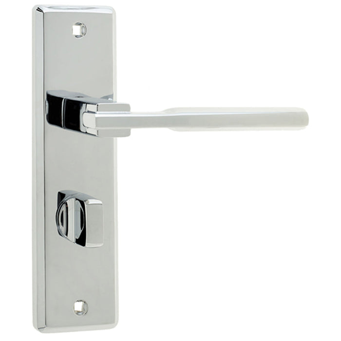 Stylish Suite Door Handle with Bathroom Plate Polished Chrome Interior Lever Backplate