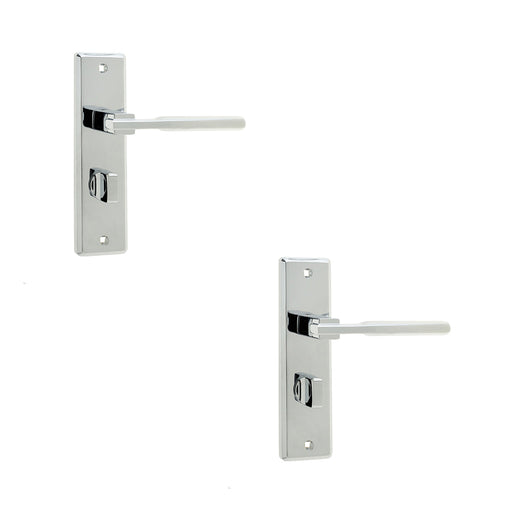 PACK Stylish Suite Door Handle with Bathroom Plate Polished Chrome Interior Lever Backplate (1)