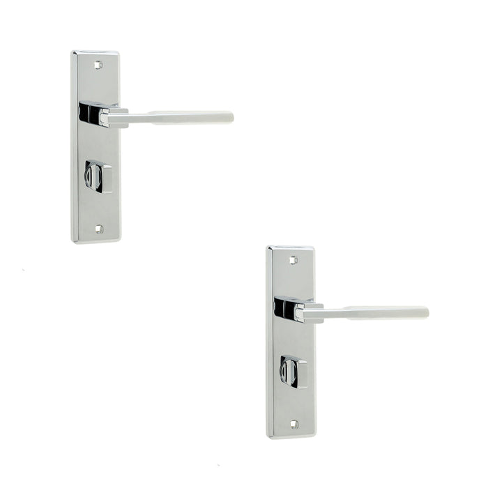 PACK Stylish Suite Door Handle with Bathroom Plate Polished Chrome Interior Lever Backplate (1)