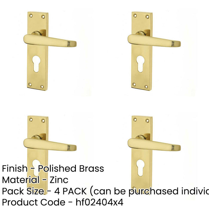 PACK Elegant Victorian Straight Door Handle Polished Brass Euro Profile Lockplates Interior Lever Backplate-1