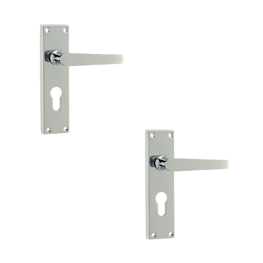 PACK Elegant Victorian Straight Door Handle Polished Chrome Euro Profile Locks Interior Lever Backplate (1)