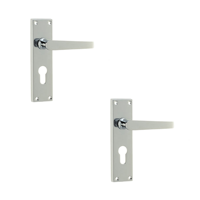 PACK Elegant Victorian Straight Door Handle Polished Chrome Euro Profile Locks Interior Lever Backplate (1)