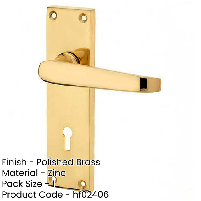 Elegant Victorian Straight Door Handle with Lockplate Polished Brass Finish Interior Lever Backplate-1