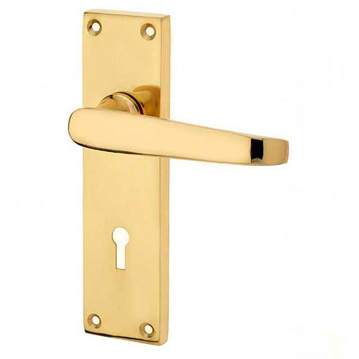 Elegant Victorian Straight Door Handle with Lockplate Polished Brass Finish Interior Lever Backplate