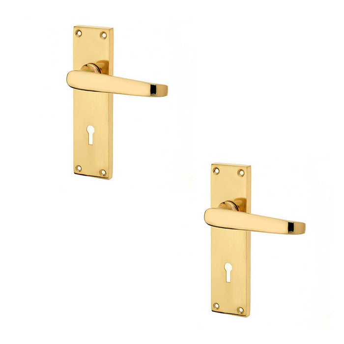 PACK Elegant Victorian Straight Door Handle with Lockplate Polished Brass Finish Interior Lever Backplate (1)