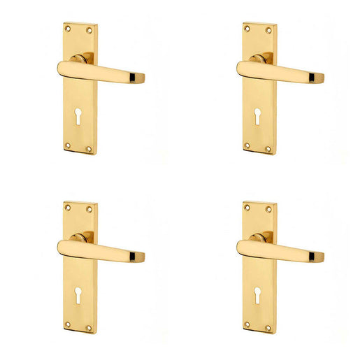 PACK Elegant Victorian Straight Door Handle with Lockplate Polished Brass Finish Interior Lever Backplate