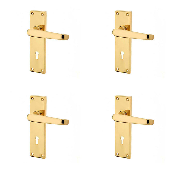 PACK Elegant Victorian Straight Door Handle with Lockplate Polished Brass Finish Interior Lever Backplate