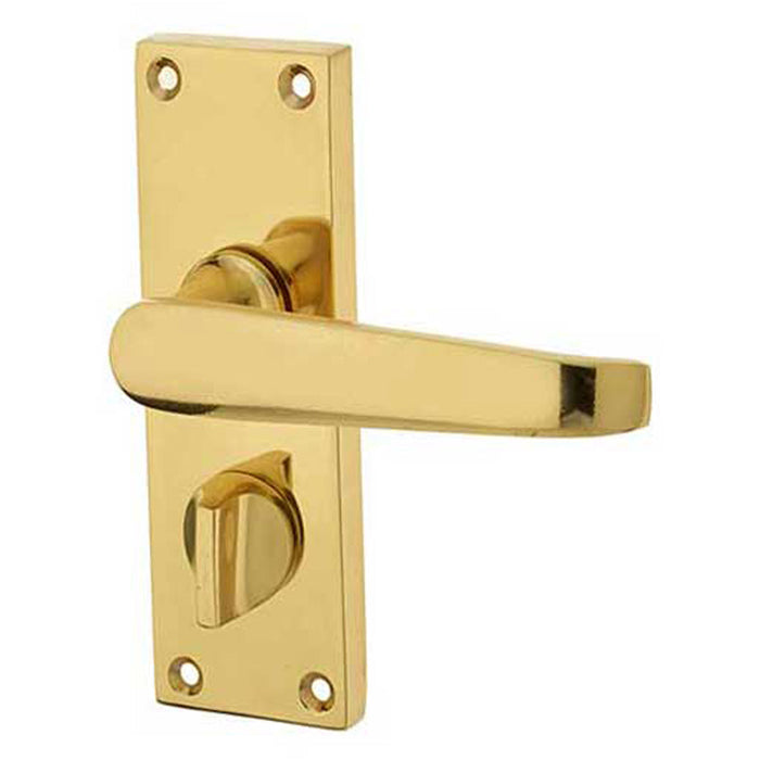 Elegant Victorian Straight Door Handle Privacy Plate Polished Brass Finish Interior Lever Backplate