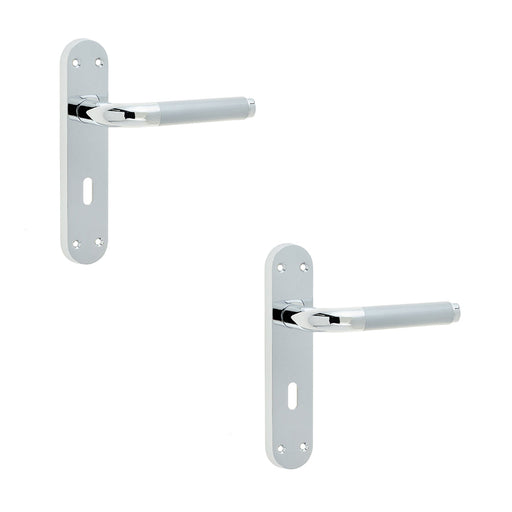 PACK Elegant Twin Suite Door Handle Polished Satin Chrome Finish Interior Lever Backplate (2)