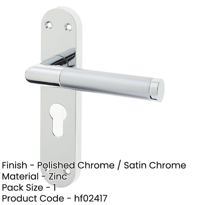 Mitred Suite Door Handle with Euro Profile Lockplate Polished Satin Chrome Finish Interior Lever Backplate-1