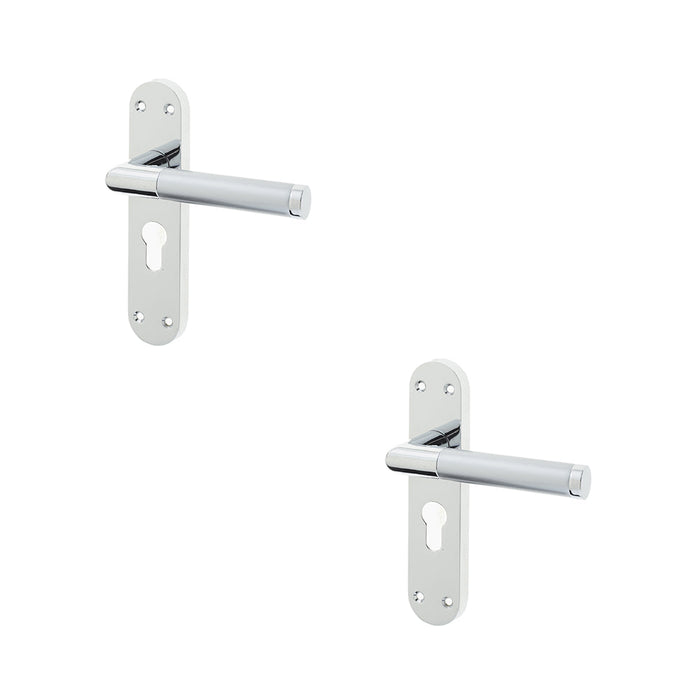 PACK Mitred Suite Door Handle with Euro Profile Lockplate Polished Satin Chrome Finish Interior Lever Backplate (1)