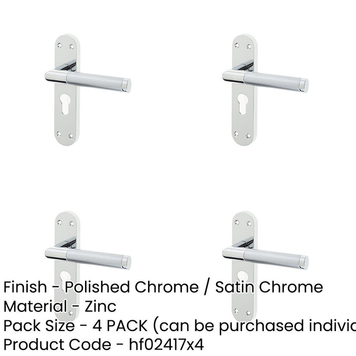 PACK Mitred Suite Door Handle with Euro Profile Lockplate Polished Satin Chrome Finish Interior Lever Backplate-1