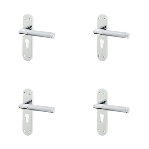 PACK Mitred Suite Door Handle with Euro Profile Lockplate Polished Satin Chrome Finish Interior Lever Backplate