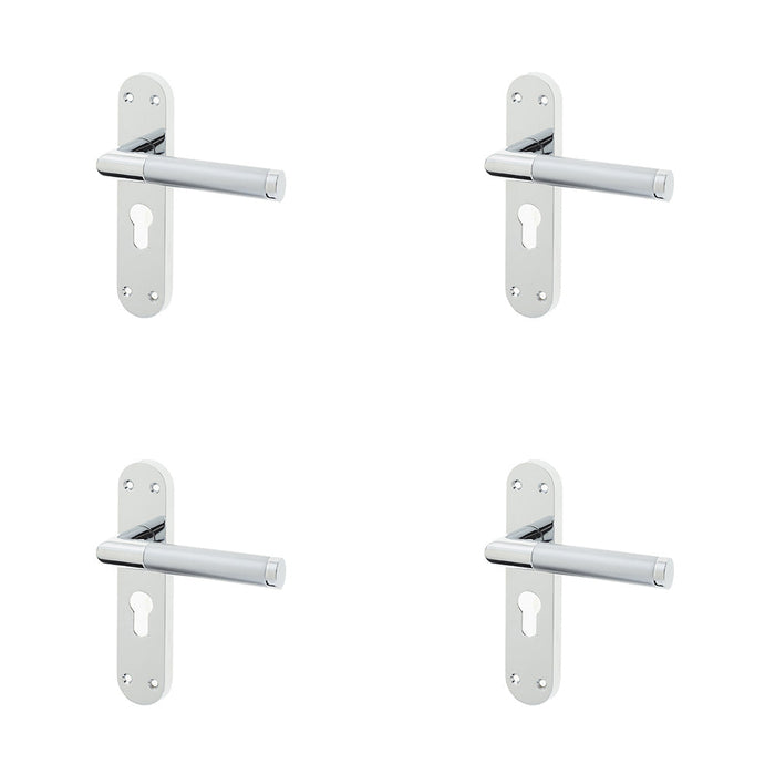 PACK Mitred Suite Door Handle with Euro Profile Lockplate Polished Satin Chrome Finish Interior Lever Backplate