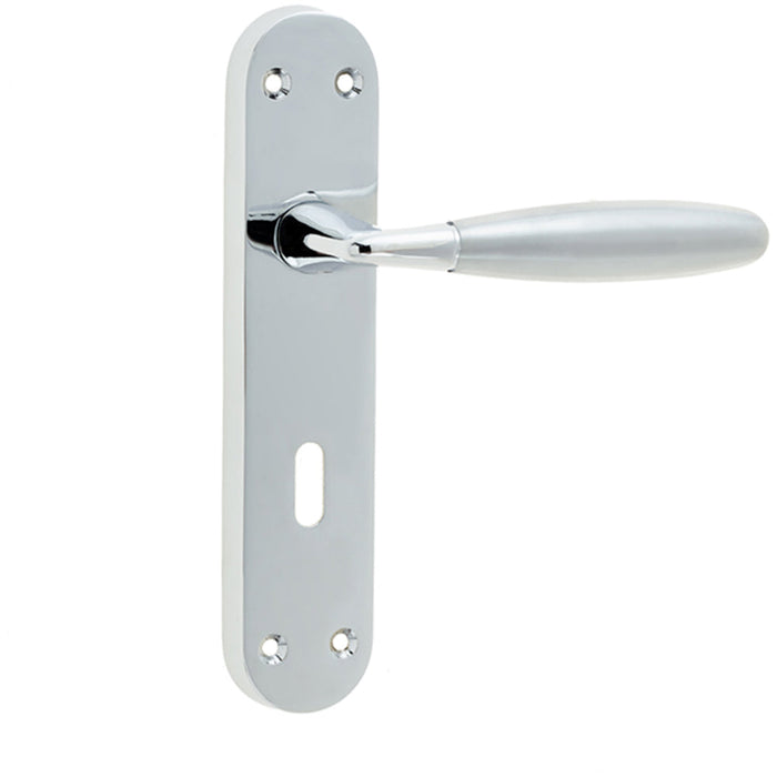 Elegant Suite Door Handle with Lockplate Polished Satin Chrome Finish Interior Lever Backplate