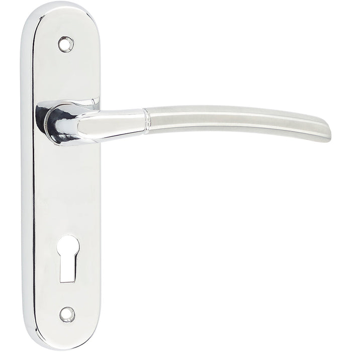 Dual Finish Aluminium Suite Door Handle with Lockplate Polished Satin Chrome Interior Lever Backplate