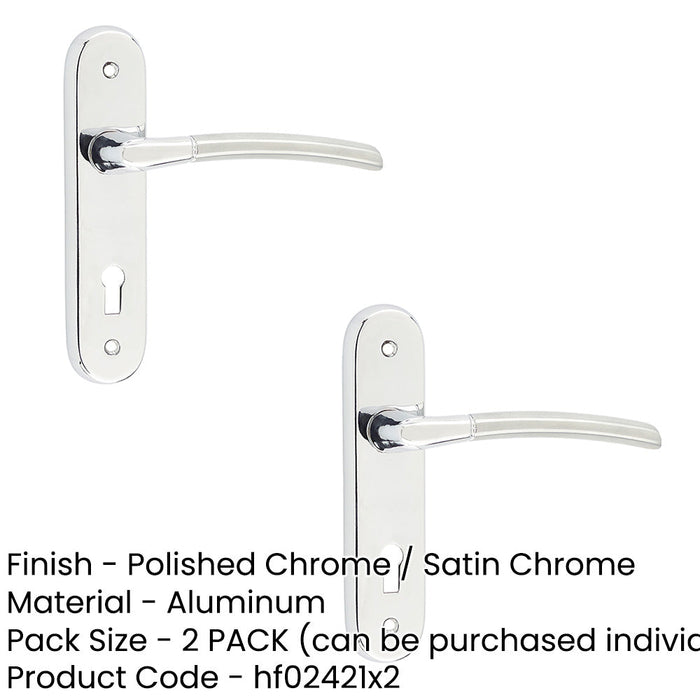 PACK Dual Finish Aluminium Suite Door Handle with Lockplate Polished Satin Chrome Interior Lever Backplate (1)-1