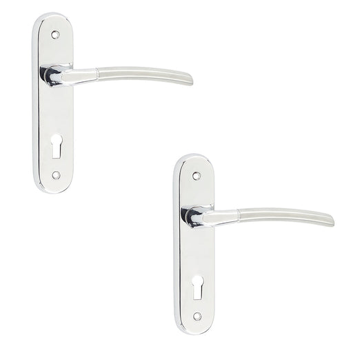 PACK Dual Finish Aluminium Suite Door Handle with Lockplate Polished Satin Chrome Interior Lever Backplate (1)