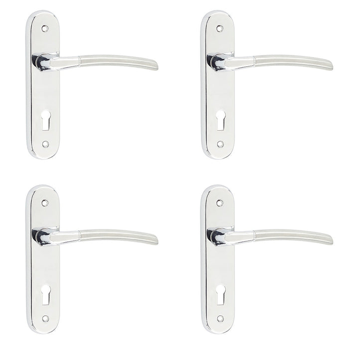 PACK Dual Finish Aluminium Suite Door Handle with Lockplate Polished Satin Chrome Interior Lever Backplate