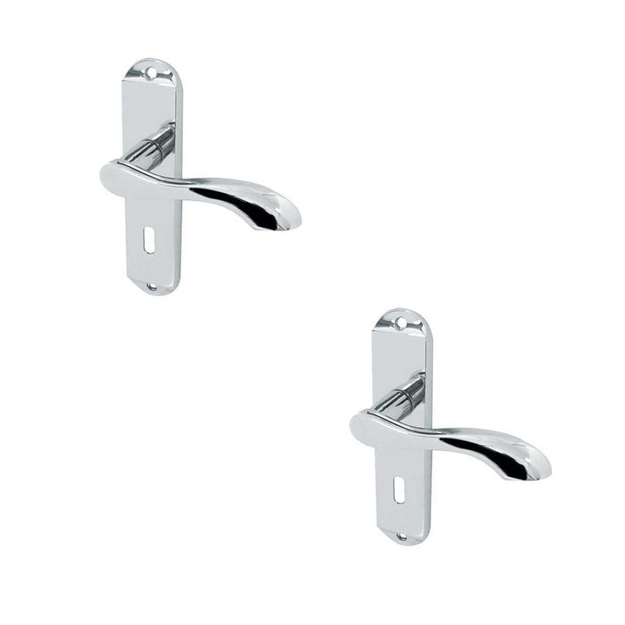 PACK Polished Chrome Suite Door Handle with Lockplate Modern Interiors Interior Lever Backplate (3)