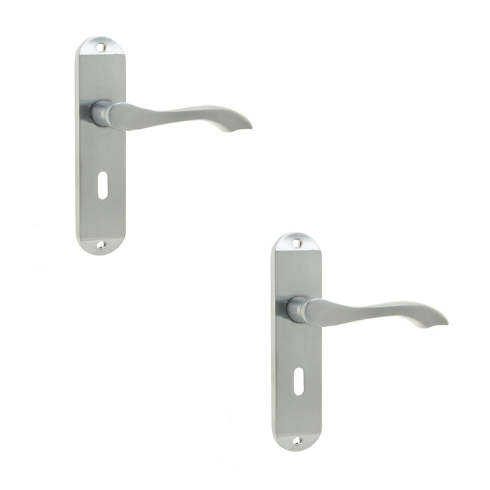 PACK Satin Chrome Suite Door Handle with Lockplate Modern Interiors Interior Lever Backplate (3)