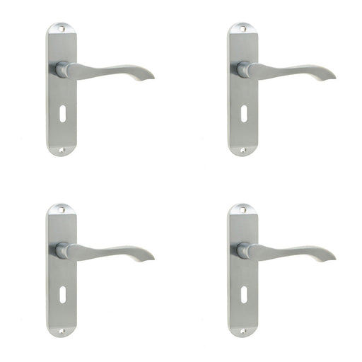 PACK Satin Chrome Suite Door Handle with Lockplate Modern Interiors Interior Lever Backplate (1)