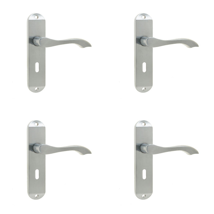 PACK Satin Chrome Suite Door Handle with Lockplate Modern Interiors Interior Lever Backplate (1)