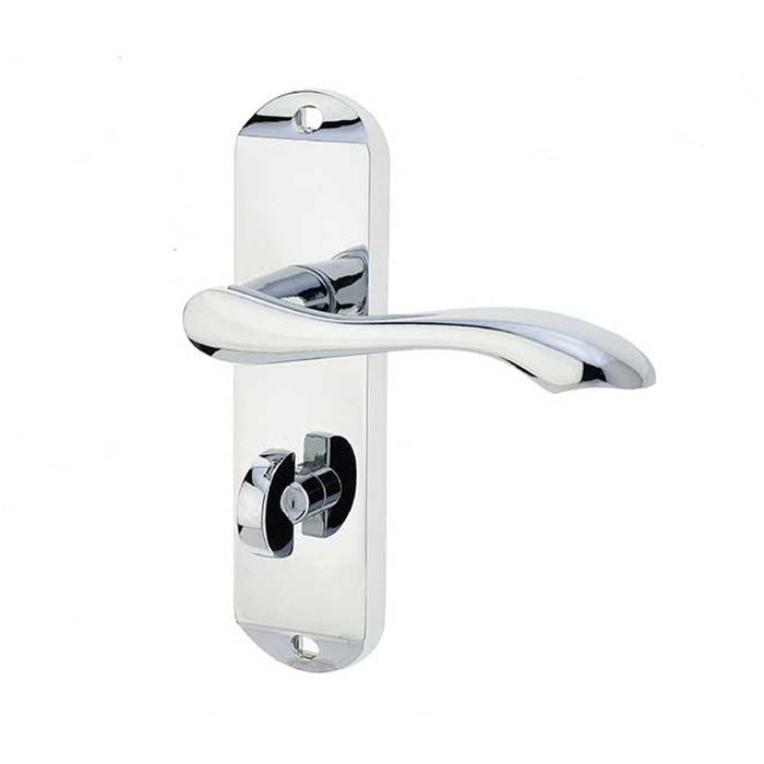 Polished Chrome Suite Door Handle with Bathroom Plate Modern Design Interior Lever Backplate