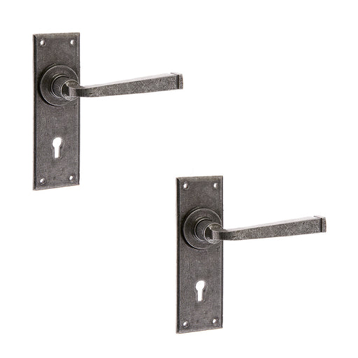 PACK Rustic Pewter Door Handle Lockplate Unique Home Decor Interior Lever Backplate (1)