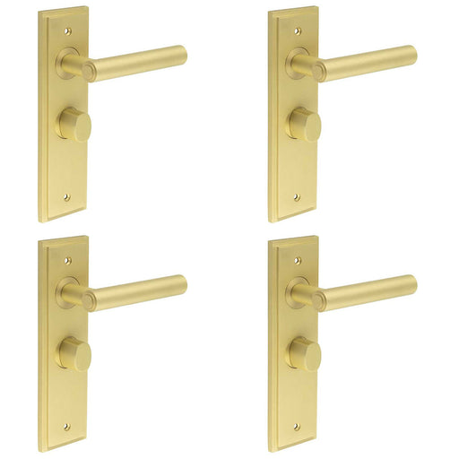 PACK Satin Brass Bathroom Door Handle with Turn Release Backplate Solid Brass Interior Lever