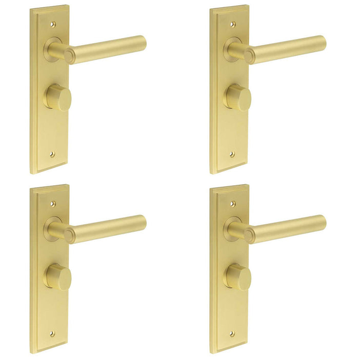 PACK Satin Brass Bathroom Door Handle with Turn Release Backplate Solid Brass Interior Lever