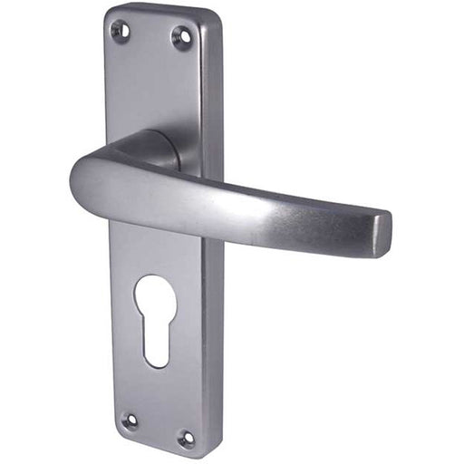 Satin Anodised Aluminium Contract Door Handle with Euro Profile Lockplate Interior Lever Backplate