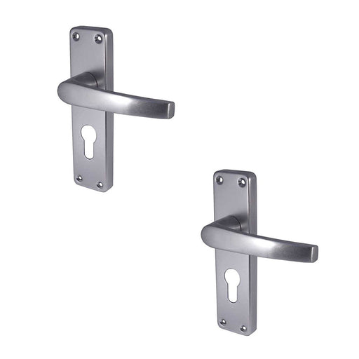 PACK Satin Anodised Aluminium Contract Door Handle with Euro Profile Lockplate Interior Lever Backplate (1)