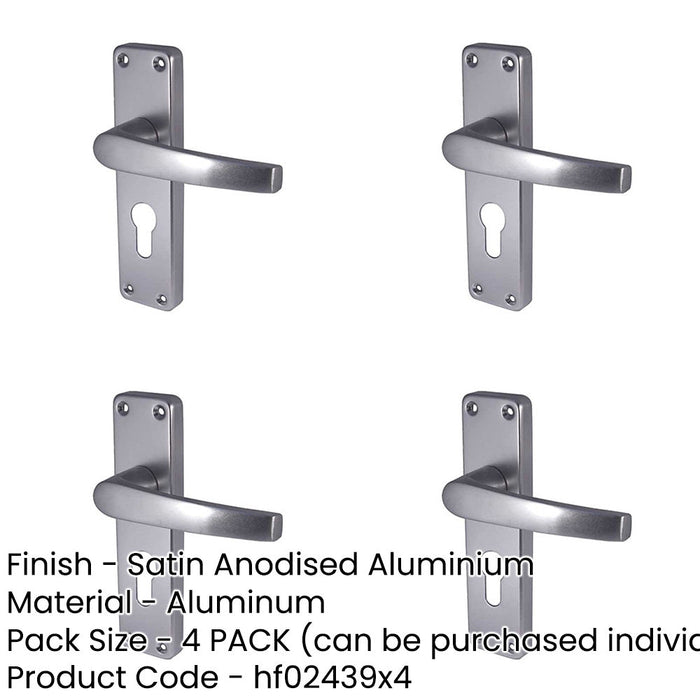 PACK Satin Anodised Aluminium Contract Door Handle with Euro Profile Lockplate Interior Lever Backplate-1