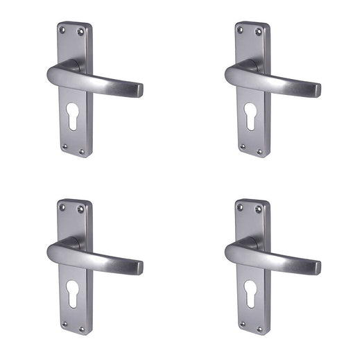 PACK Satin Anodised Aluminium Contract Door Handle with Euro Profile Lockplate Interior Lever Backplate