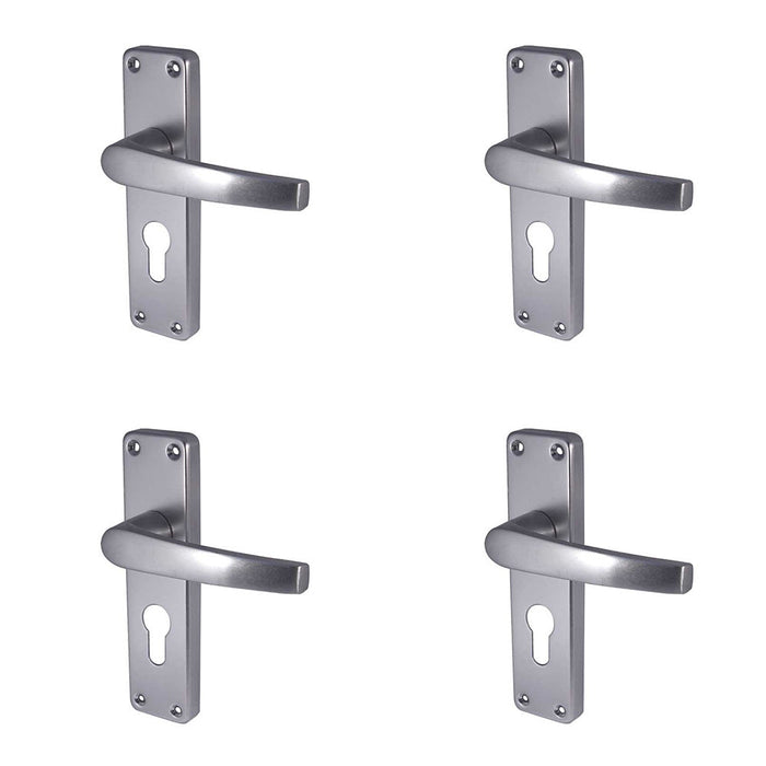 PACK Satin Anodised Aluminium Contract Door Handle with Euro Profile Lockplate Interior Lever Backplate