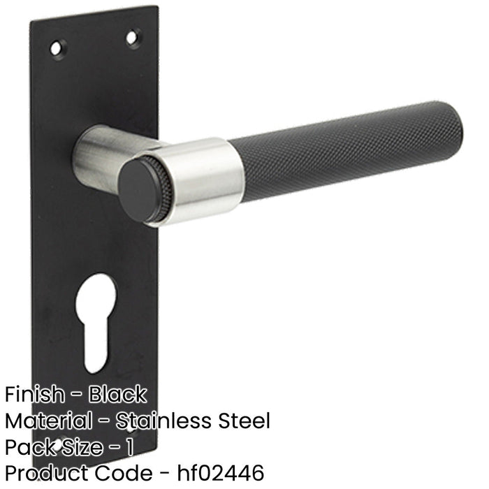 Modern T-Bar Door Handle with Euro Profile Lockplate Sleek Black Finish Interior Lever Backplate-1