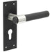 Modern T-Bar Door Handle with Euro Profile Lockplate Sleek Black Finish Interior Lever Backplate