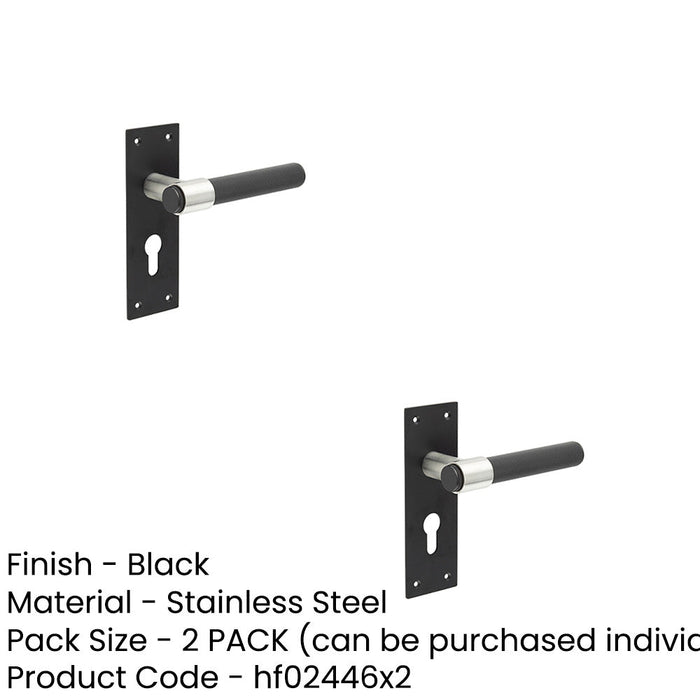 PACK Modern T-Bar Door Handle with Euro Profile Lockplate Sleek Black Finish Interior Lever Backplate (1)-1