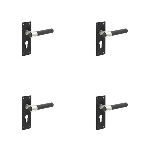 PACK Modern T-Bar Door Handle with Euro Profile Lockplate Sleek Black Finish Interior Lever Backplate