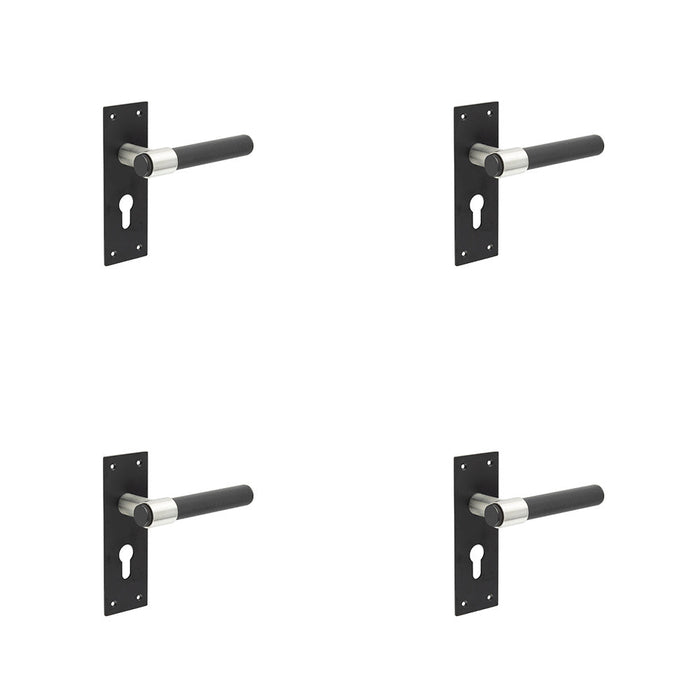 PACK Modern T-Bar Door Handle with Euro Profile Lockplate Sleek Black Finish Interior Lever Backplate