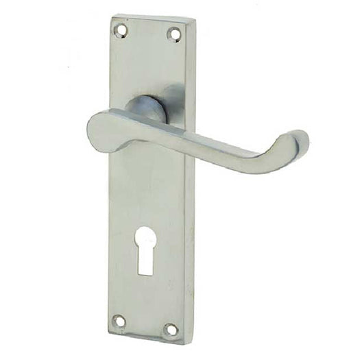 Elegant Victorian Scroll Door Handle with Lockplate Satin Chrome Finish Interior Lever Backplate