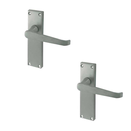 PACK Elegant Victorian Straight Door Handle with Long Latchset Plate Satin Chrome Finish Interior Lever Backplate (1)