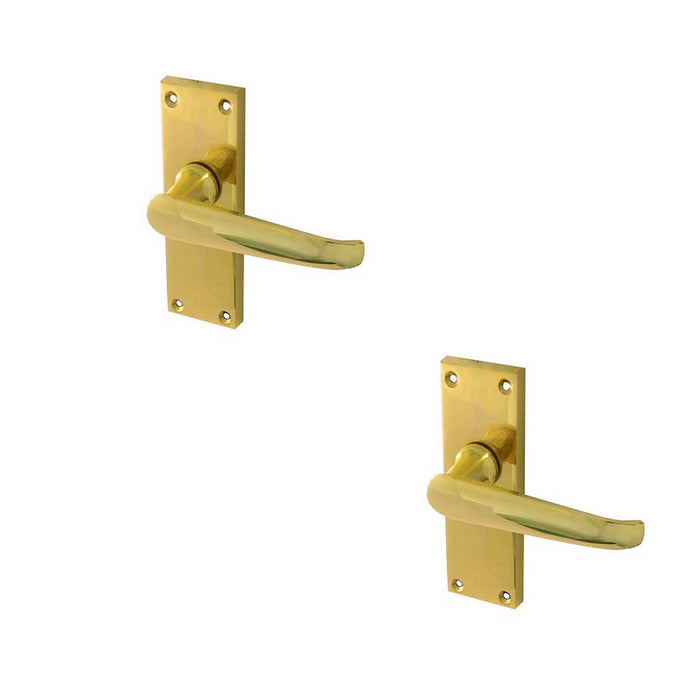 PACK Elegant Victorian Straight Door Handle with Polished Brass Finish Interior Lever Backplate (1)