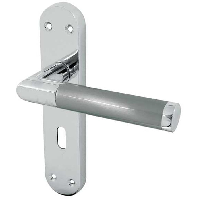 Mitred Suite Door Handle with Lockplate Polished Satin Chrome Finish Interior Lever Backplate