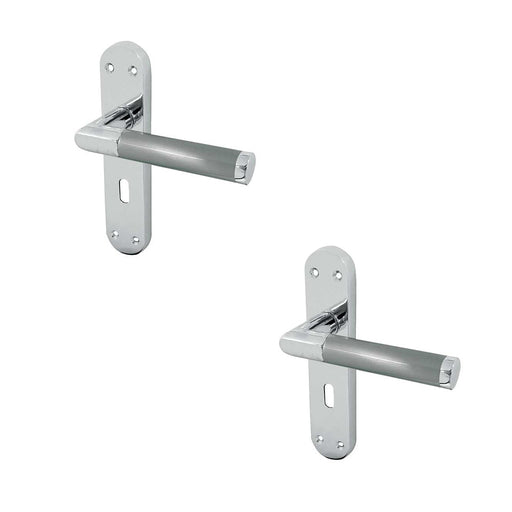 PACK Mitred Suite Door Handle with Lockplate Polished Satin Chrome Finish Interior Lever Backplate (1)